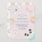 Invitation fête d'anniversaire virtuelle beignes animaux (Devant / Derrière)