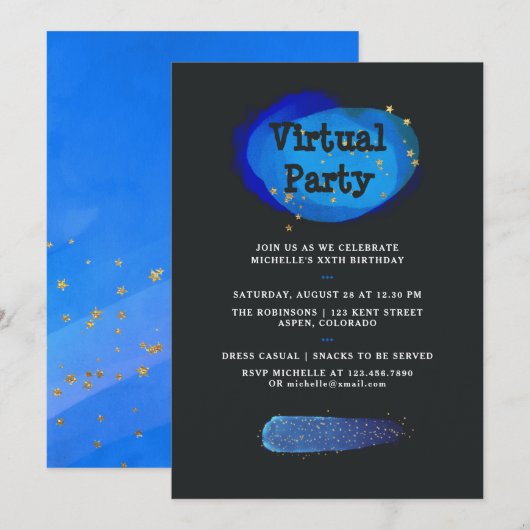 Invitation Fête d'anniversaire virtuelle de fantasy spatiale (Devant / Derrière)