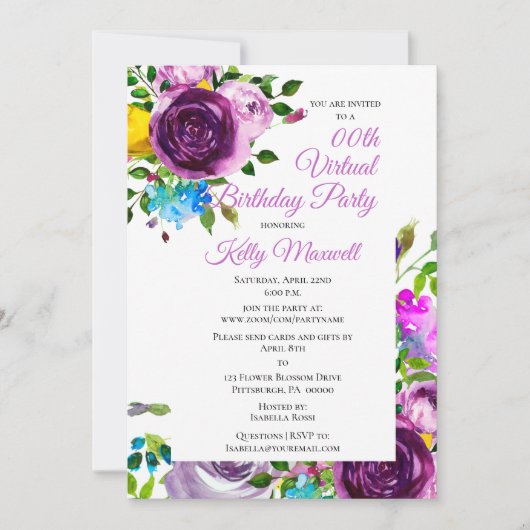 Invitation Fête d'anniversaire virtuelle de la floraison de c (Devant)