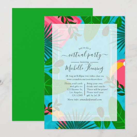 Invitation Fête d'anniversaire virtuelle d'été tropical (Devant / Derrière)