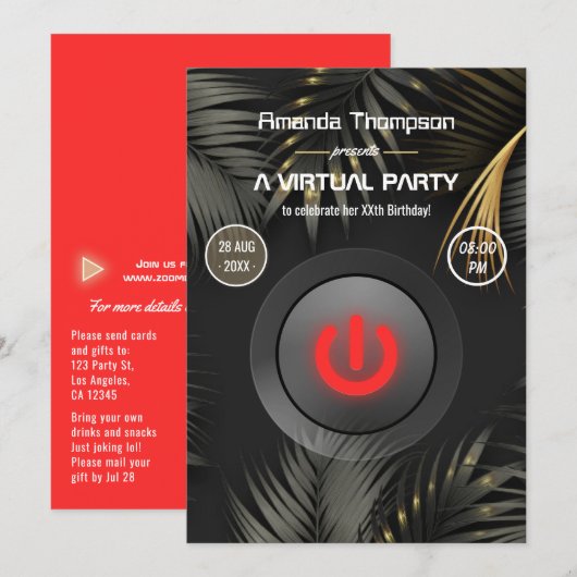 Invitation Fête d'anniversaire virtuelle d'été tropical (Devant / Derrière)