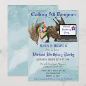 Invitation Fête d'anniversaire virtuelle Dragon Wyvern (Devant / Derrière)