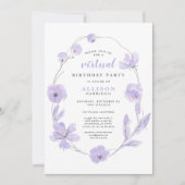 Invitation Fête d'anniversaire virtuelle Floral Aquarelle Lav (Devant)