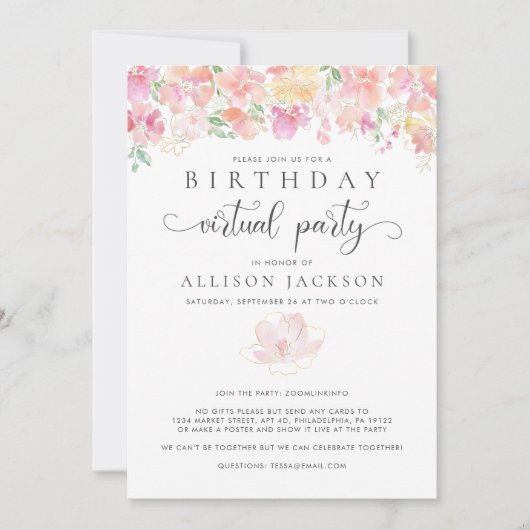 Invitation Fête d'anniversaire virtuelle| Flore moderne de l' (Devant)