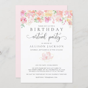 Invitation Fête d'anniversaire virtuelle  Flore moderne de l'