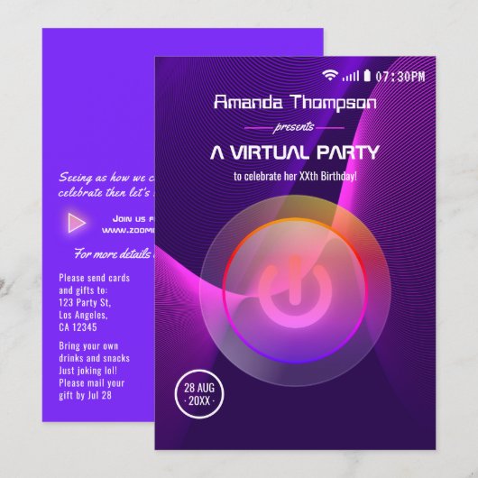 Invitation Fête d'anniversaire virtuelle géométrique futurist (Devant / Derrière)