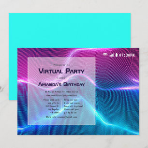 Invitation Fête d'anniversaire virtuelle Glow rose et bleu
