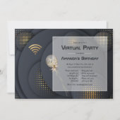 Invitation Fête d'anniversaire virtuelle noire et or géométri (Devant)