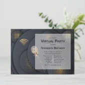 Invitation Fête d'anniversaire virtuelle noire et or géométri (Debout devant)