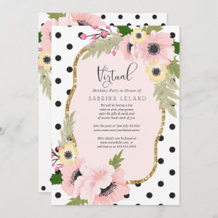 Invitation Fête d'anniversaire virtuelle Poppies rose et jaun