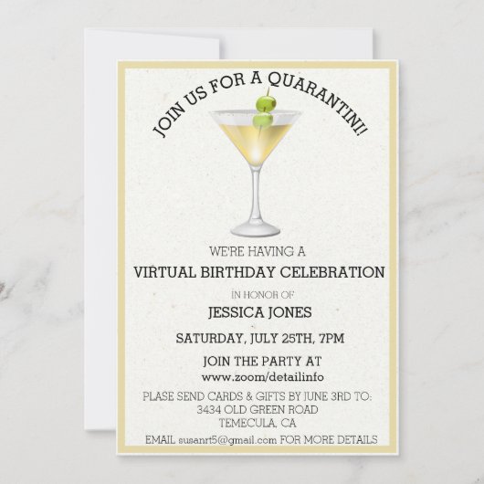 Invitation Fête d'anniversaire virtuelle Rejoignez-nous pour  (Devant)