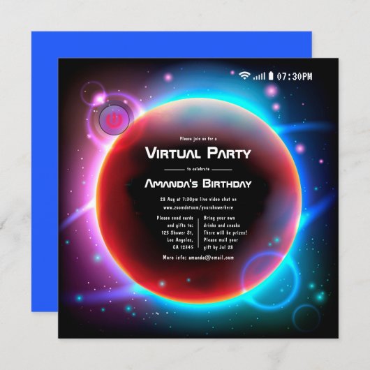 Invitation Fête d'anniversaire virtuelle sur le thème de l'es (Devant / Derrière)