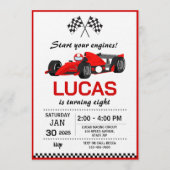Invitation Fête d'anniversaire voiture de course rouge (Devant)