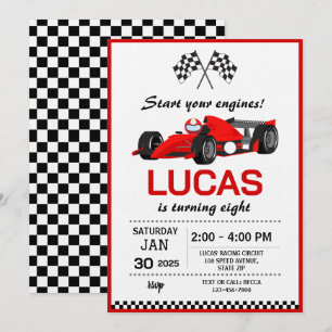Invitation Fête d'anniversaire voiture de course rouge