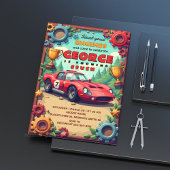 Invitation Fête d'anniversaire voiture de course rouge classi