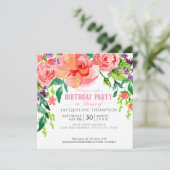 Invitation Fête d'anniversaire Watercolor Art floral moderne  (Debout devant)