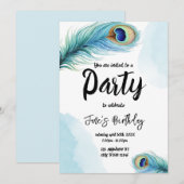 Invitation Fête d'anniversaire Watercolor Peacock (Devant / Derrière)