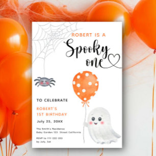 Invitation Fête d'anniversaire Watercolor Spooky One 1 an