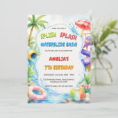 Invitation Fête d'anniversaire Watercolor Water Slide Bash (Debout devant)