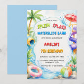 Invitation Fête d'anniversaire Watercolor Water Slide Bash (Devant / Derrière)