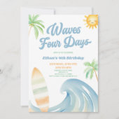 Invitation Fête d'anniversaire Waves Four Days Beach Surf Blu (Devant)