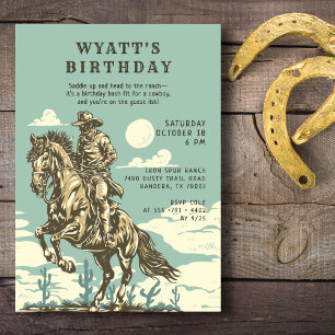 Invitation Fête d'anniversaire western cow-boy rustique adult