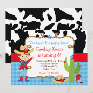 Invitation Fête d'anniversaire western cowboy brunette