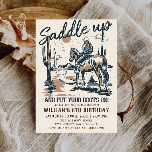 Invitation Fête d'anniversaire Western Cowboy Saddle Up
