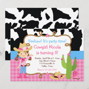 Invitation Fête d'anniversaire western Cowgirl brune