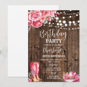 Invitation Fête d'anniversaire Western Rustique rose (Devant / Derrière)