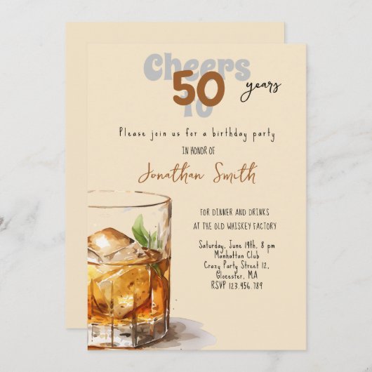 Invitation Fête d'anniversaire Whiskey (Devant / Derrière)