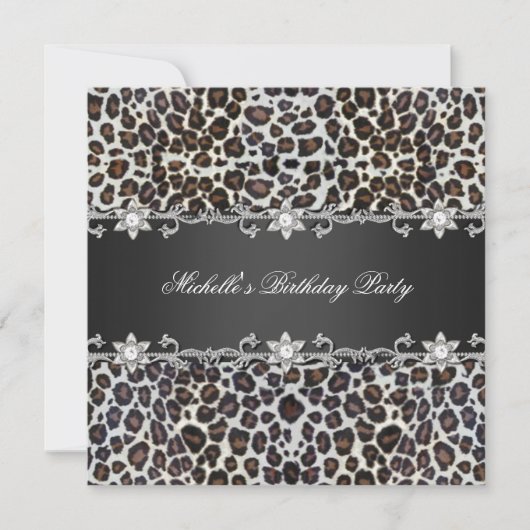 Invitation Fête d'anniversaire Wild Cheetah Silver Diamond (Devant)
