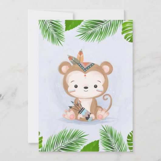 Invitation Fête d'anniversaire Wild One Boho Monkey (Dos)