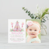 Invitation Fête d'anniversaire Wild One Pink Teepee 1er anniv (Debout devant)