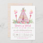 Invitation Fête d'anniversaire Wild One Pink Teepee Premier a (Devant / Derrière)