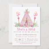Invitation Fête d'anniversaire Wild One Pink Teepee Premier a (Devant)
