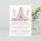 Invitation Fête d'anniversaire Wild One Pink Teepee Premier a (Debout devant)
