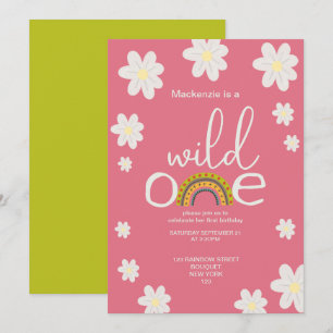 Invitation Fête d'anniversaire Wild One Rainbow Personnalisée