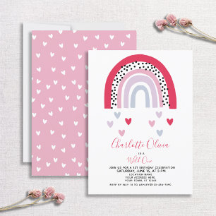 Invitation Fête d'anniversaire Wild One Rose Rainbow Girl