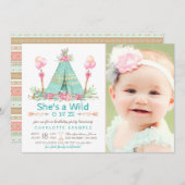 Invitation Fête d'anniversaire Wild One Teepee Premier annive (Devant / Derrière)