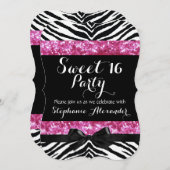Invitation Fête d'anniversaire Wild Pink Sparkle Zebra Sweet  (Devant / Derrière)