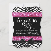 Invitation Fête d'anniversaire Wild Pink Sparkle Zebra Sweet  (Devant)