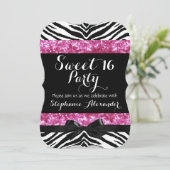 Invitation Fête d'anniversaire Wild Pink Sparkle Zebra Sweet  (Debout devant)