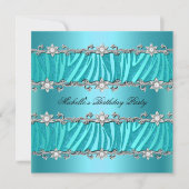 Invitation Fête d'anniversaire Wild Zebra Diamond Turquoise (Devant)