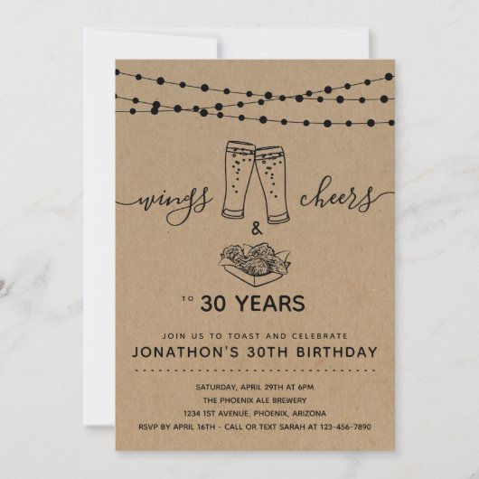 Invitation Fête d'anniversaire Wings & Cheers & Beers - N'imp (Devant)