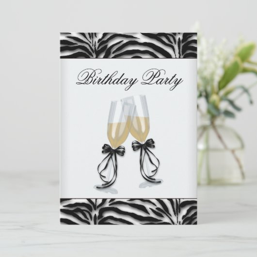 Invitation Fête d'anniversaire Zebra Chandelier femmes Zebra (Debout devant)