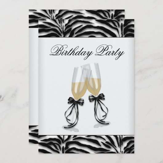 Invitation Fête d'anniversaire Zebra Chandelier femmes Zebra (Devant / Derrière)