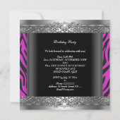 Invitation Fête d'anniversaire Zebra Diamond noir Hot rose (Dos)