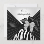 Invitation Fête d'anniversaire Zebra Elégant noir blanc (Devant)