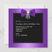 Invitation Fête d'anniversaire Zebra Elegant Noir pourpre Bow (Dos)